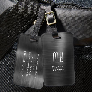 Elegant Monogram Black Brushed Metallic  Luggage Tag