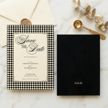 Elegant Monogram Black Cream Chequerboard