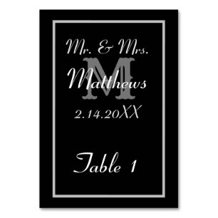 Elegant Monogram Black Est. Year Wedding Table Number