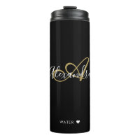 Elegant Monogram Black Gold Chic Script Name Therm