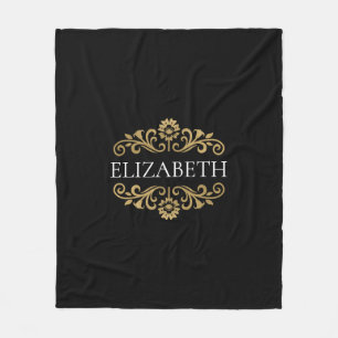 Elegant Monogram black Gold Fleece Blanket