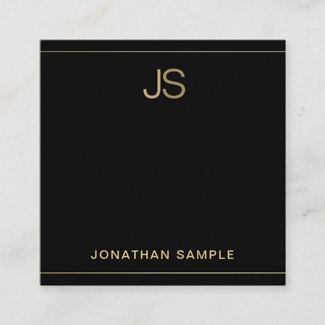 Elegant Monogram Black Gold Luxury Premium Thick Square Business Card (Front)