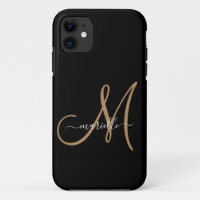 Elegant Monogram Black Gold Name