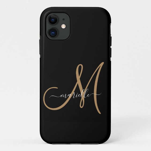 Elegant Monogram Black Gold Name  Case-Mate iPhone Case (Back)