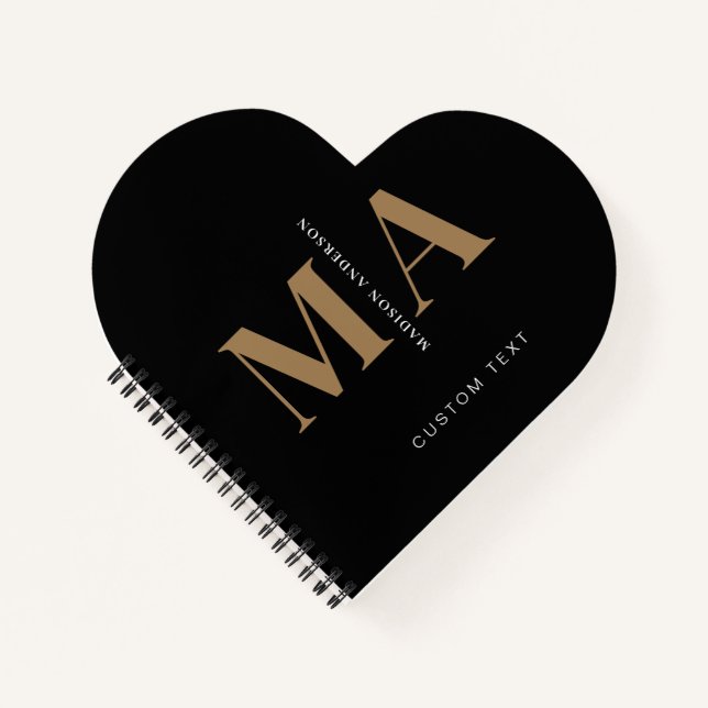 Elegant Monogram Black Gold Name Notebook (Front)