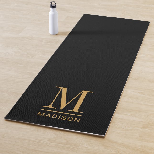 Elegant Monogram Black Gold Name  Yoga Mat (In Situ)