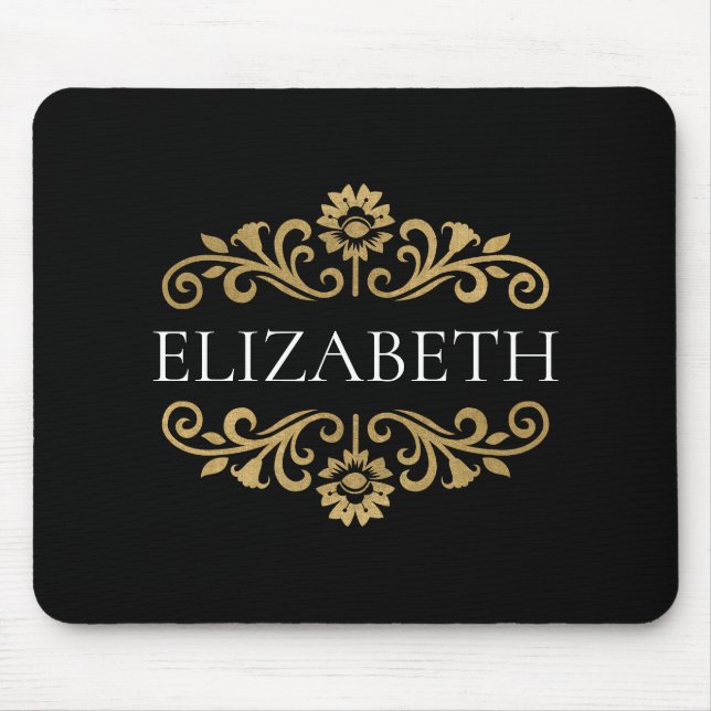 Elegant Monogram black Gold Office School Mouse Mat (Front)