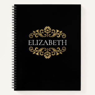 Elegant Monogram black Gold Office School Notebook
