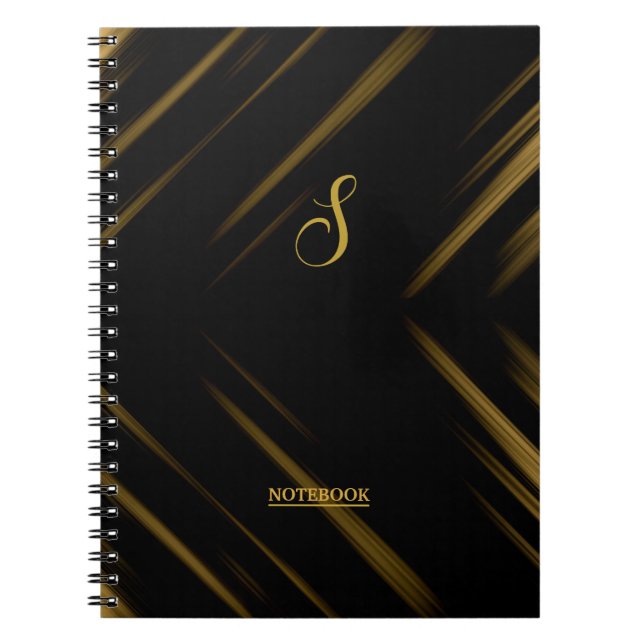 Elegant Monogram Black & Gold Pattern Notebook (Front)