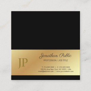 Elegant Monogram Black Gold Plain Luxury Silk Square Business Card