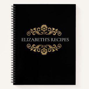 Elegant Monogram black Gold Recipe Cookbook Notebook