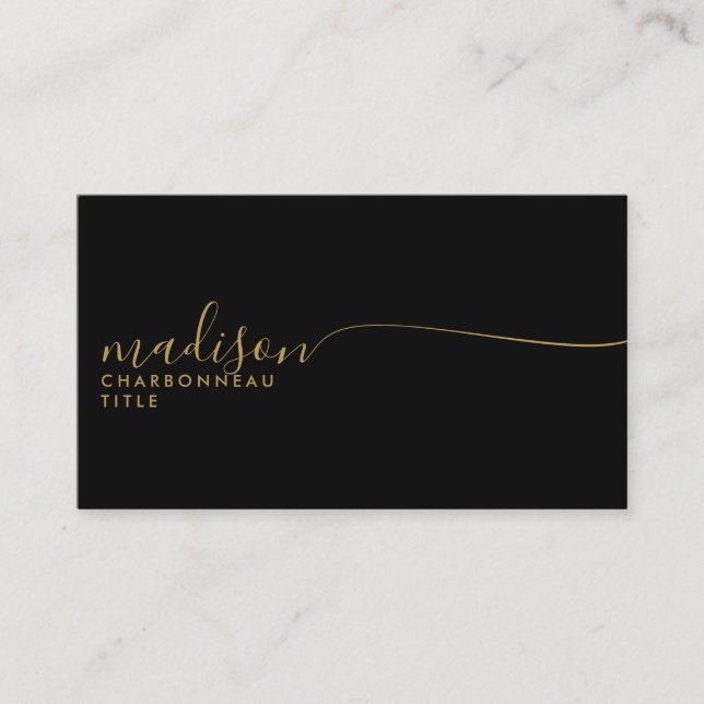 Elegant Monogram Black Gold Script Business Card (Front)