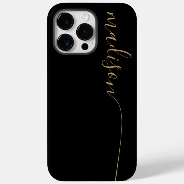 Elegant Monogram Black Gold Script Case-Mate iPhone Case (Back)