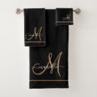 Elegant Monogram Black Gold Script Name