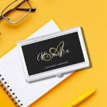 Elegant Monogram Black Gold Script Name Business Card Holder<br><div class="desc">Personalise your beautiful Elegant Monogram Black Gold Script Name Business Card Case! If you need help,  please let us know at belytaliarecipes@gmail.com,  and we will gladly assist you.© Belytalia 2022</div>