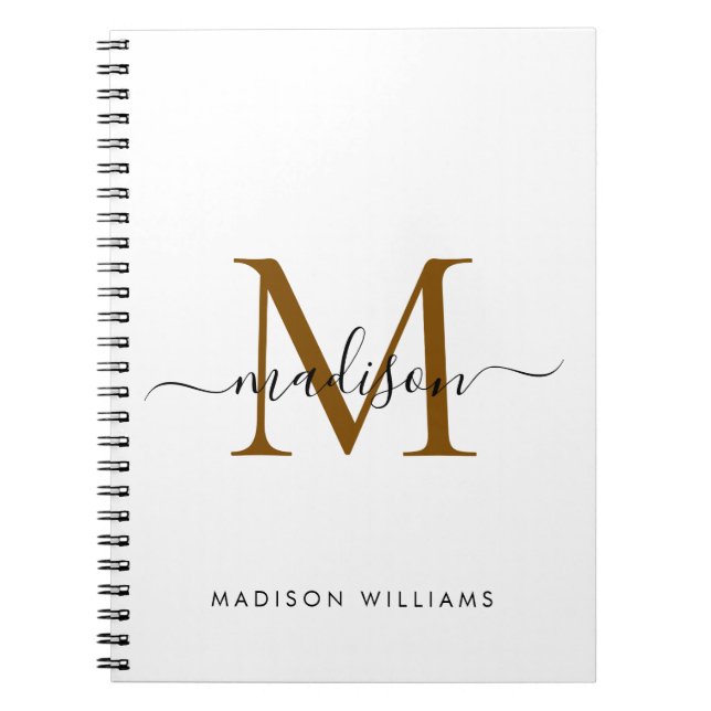 Elegant Monogram Black Gold Script Office School Notebook (Front)