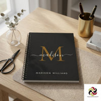 Elegant Monogram Black Gold Script Office School
