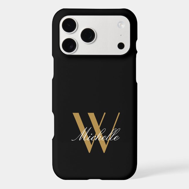 Elegant Monogram Black Gold Simple Name Script (Back)