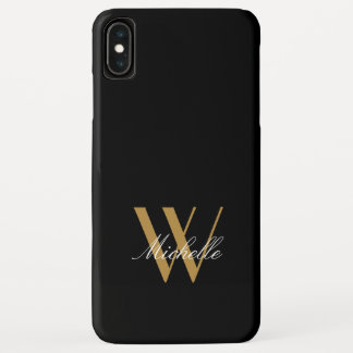 Elegant Monogram Black Gold Simple Name Script iPhone XS Max Case