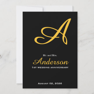 Elegant Monogram Black Gold Wedding Anniversary Invitation