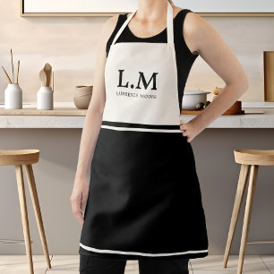 Elegant Monogram Black Initials Name Classic Typo Apron