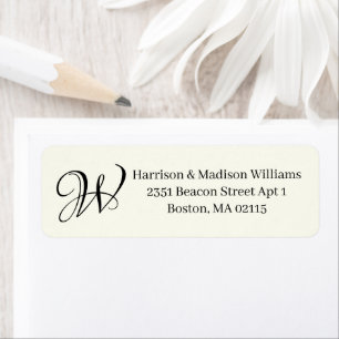 Elegant Monogram black ivory custom Return Address