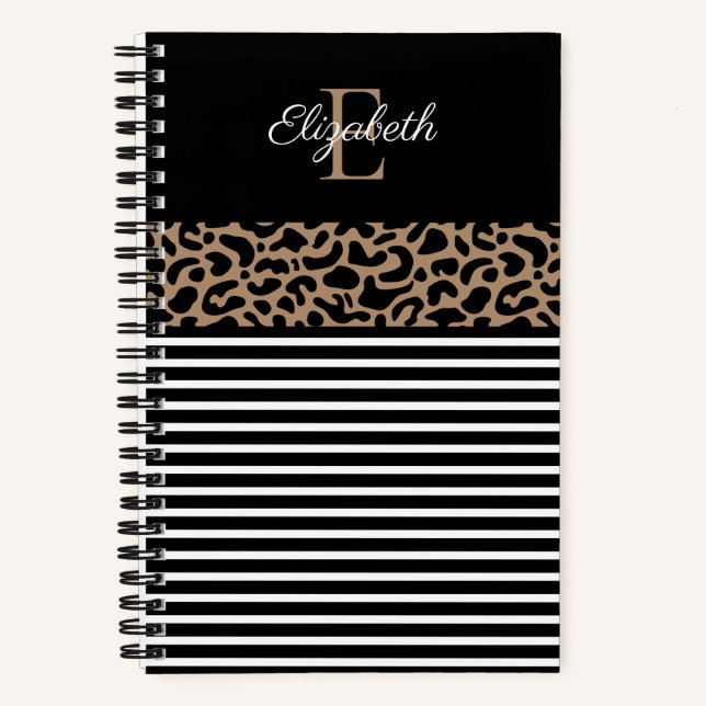 Elegant Monogram black Leopard Animal Print Notebo Notebook (Front)