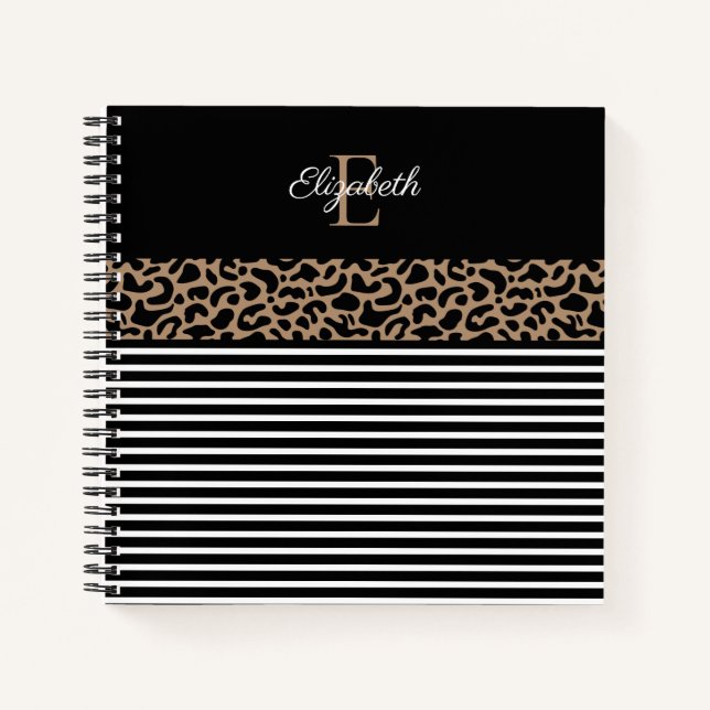 Elegant Monogram black Leopard Animal Print Notebo Notebook (Front)