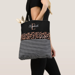 Elegant Monogram black Leopard Animal Print Tote B