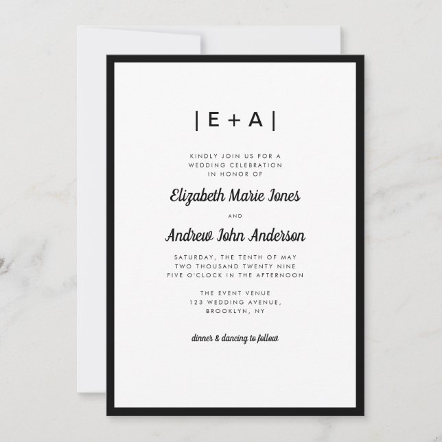 Elegant Monogram Black Modern Bold Wedding Invitation (Front)