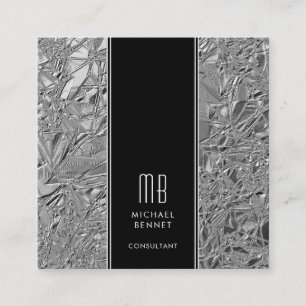 Elegant Monogram Black Silver Square Business Card