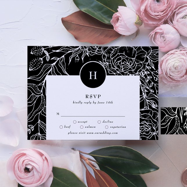 Elegant Monogram Black Tuxedo Wreath Wedding RSVP Card (RSVP showcasing suite - additional items (bought separately))
