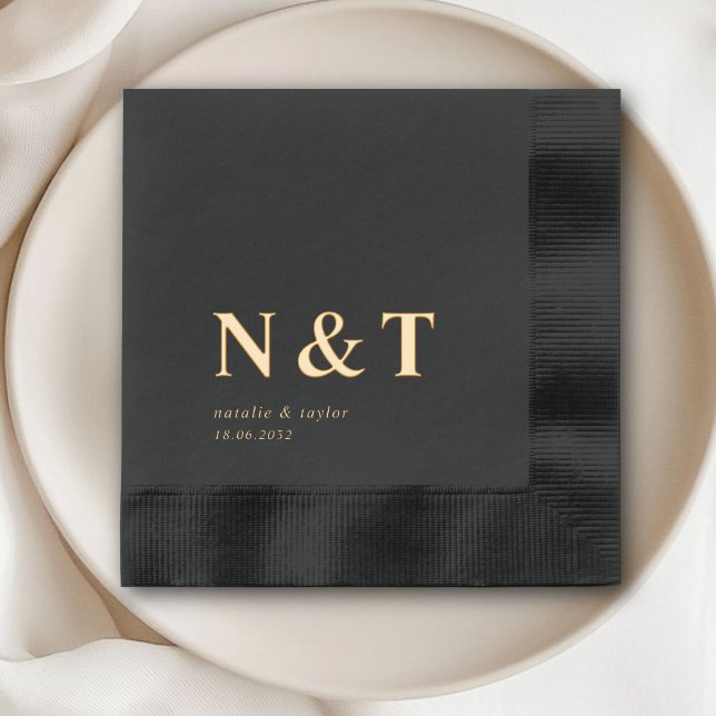 Elegant, Monogram, Black Wedding Foil Napkins (Elegant, Monogram, Black Wedding Foil Napkins)