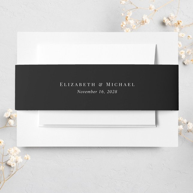 Elegant Monogram Black Wedding Invitation Belly Band (Creator Uploaded)
