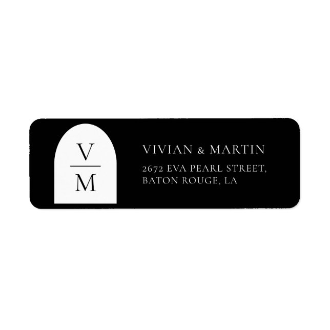 Elegant Monogram Black Wedding Return Address (Front)