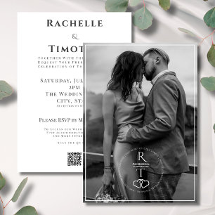Elegant Monogram Black White 1 Photo Wedding Invitation