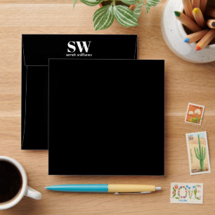 Elegant Monogram Black White Border Minimalist Envelope