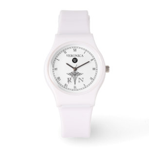 Elegant Monogram Black White Face Nurse Watch
