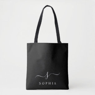 Elegant Monogram Black White Modern Minimalist  Tote Bag