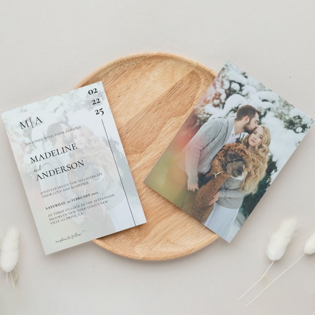 Elegant Monogram Black White Overlay Photo Wedding Invitation (Creator Uploaded)