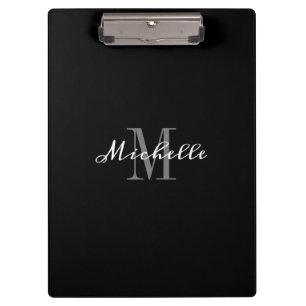Elegant Monogram Black White Personalised Clipboard