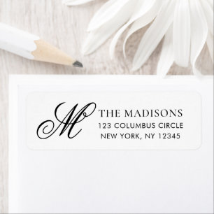 Elegant Monogram Black White Return Address Label