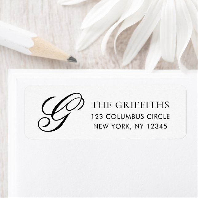 Elegant Monogram Black White Return Address Label (Insitu)