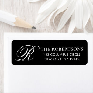 Elegant Monogram Black White Return Address Label