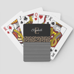 Elegant Monogram black white stripe Playing Cards