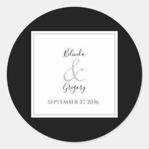 Elegant Monogram Black & White Wedding Classic Round Sticker