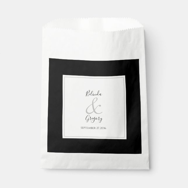 Elegant Monogram Black & White Wedding Favour Bags (Front)