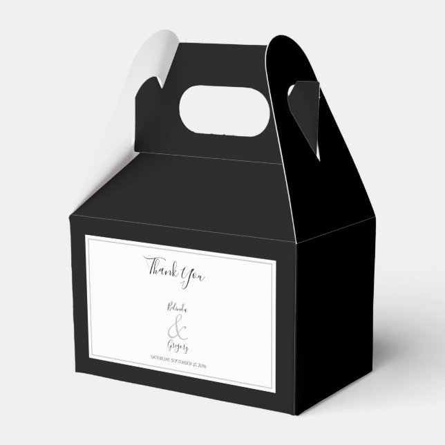 Elegant Monogram Black & White Wedding Favour Box (Front Side)