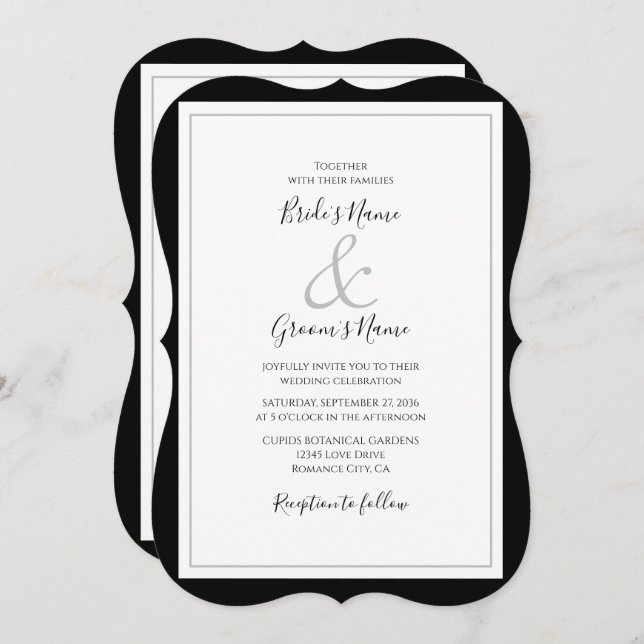 Elegant Monogram Black & White Wedding Invitation (Front/Back)