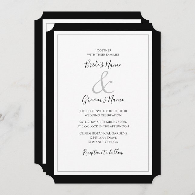 Elegant Monogram Black & White Wedding Invitation (Front/Back)